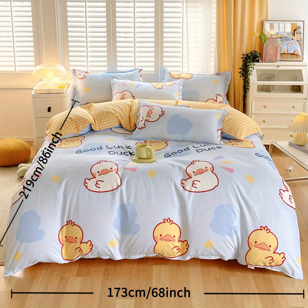 Good Luck Duck Duvet Cover Cute Farmhouse Livestock White Yellow Duck Bedding Sets 3 Piece Cartoon Comforter Cover Good Vibrations