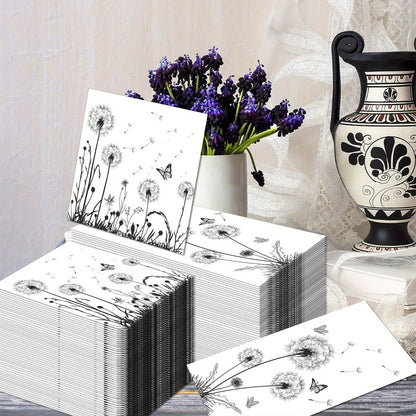 [Floral Napkins] 100 Pack Disposable White Black Floral Luncheon Napkins | Dandelion Paper Napkins for Wedding Shower Birthday Tea Party Supplies Good Vibrations