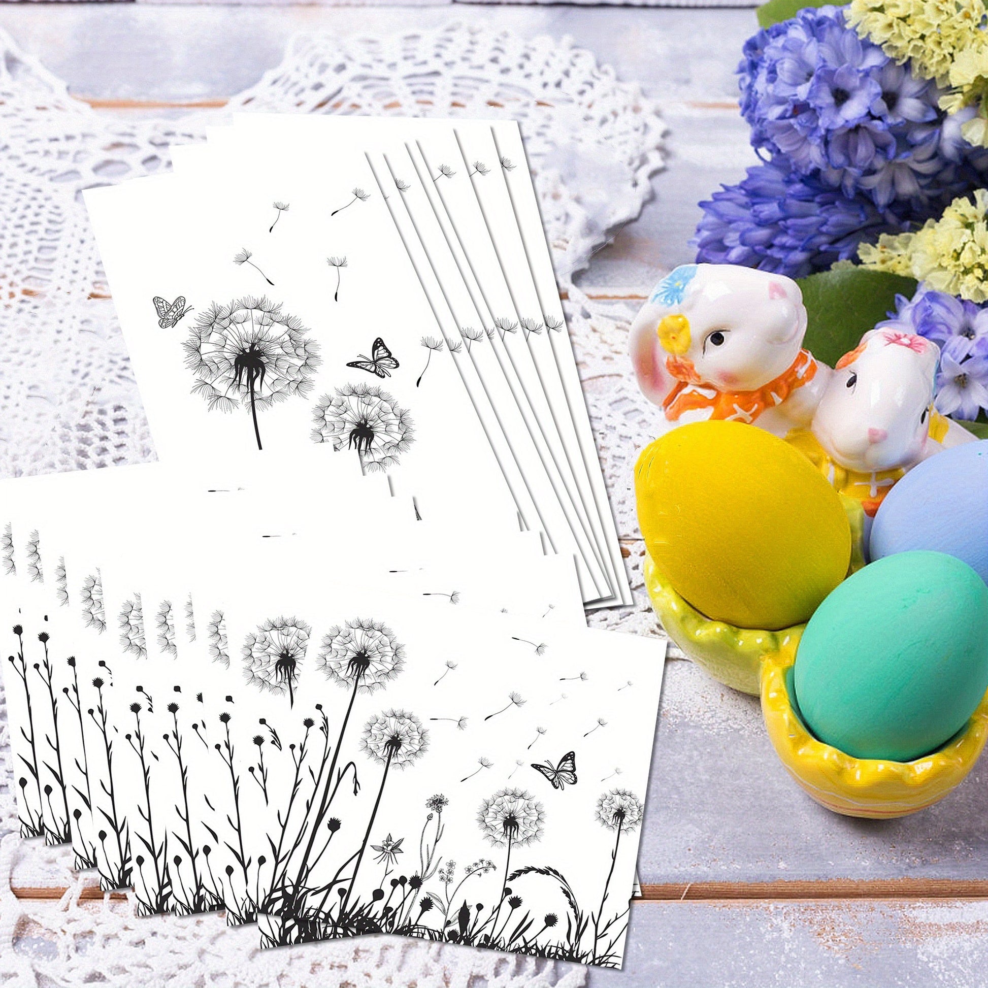 [Floral Napkins] 100 Pack Disposable White Black Floral Luncheon Napkins | Dandelion Paper Napkins for Wedding Shower Birthday Tea Party Supplies Good Vibrations