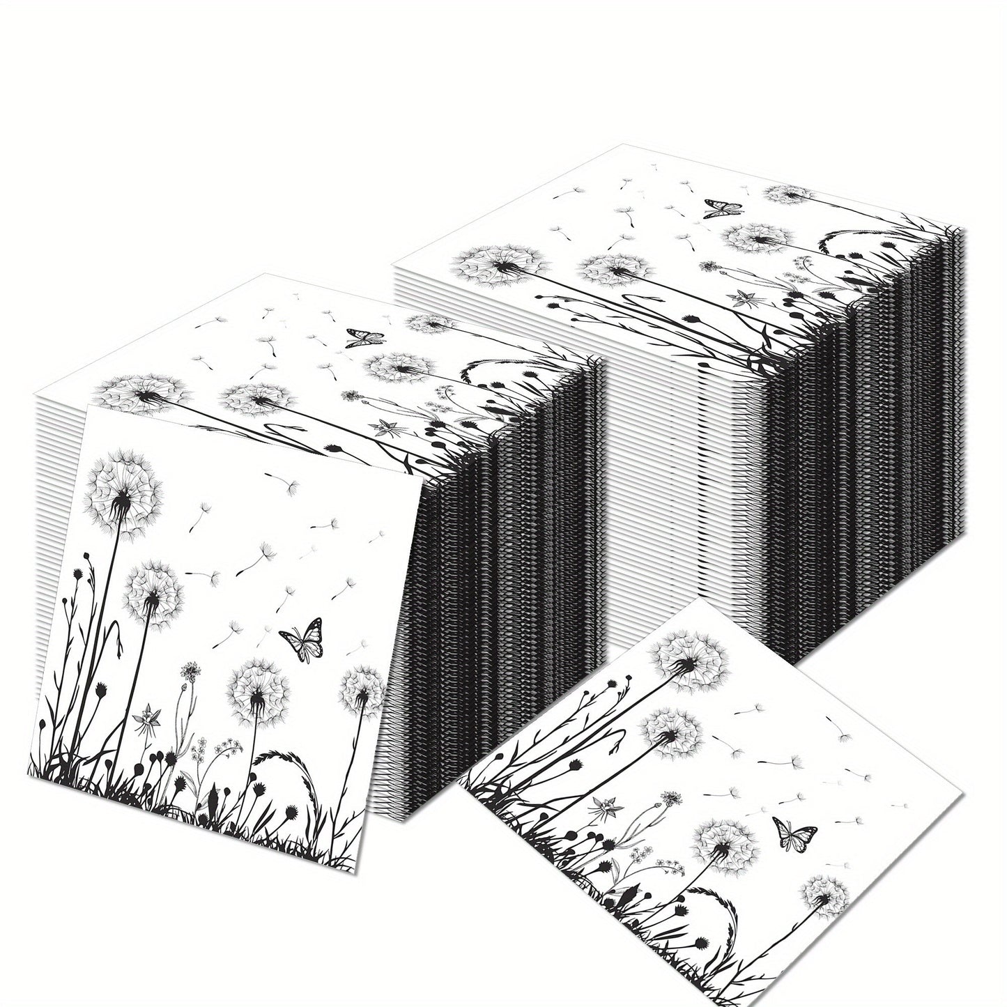 [Floral Napkins] 100 Pack Disposable White Black Floral Luncheon Napkins | Dandelion Paper Napkins for Wedding Shower Birthday Tea Party Supplies Good Vibrations