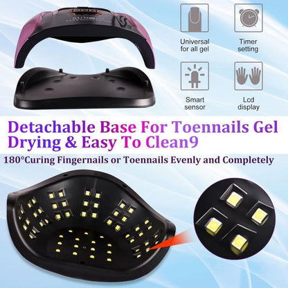 256W High-Power UV LED Nail Lamp with 4 Timer Settings, Automatic Sensor & Smart Display - Fast Gel Polish Curing, Purple & Black Design, Ergonomic Handle for Professional Manicures Good Vibrations