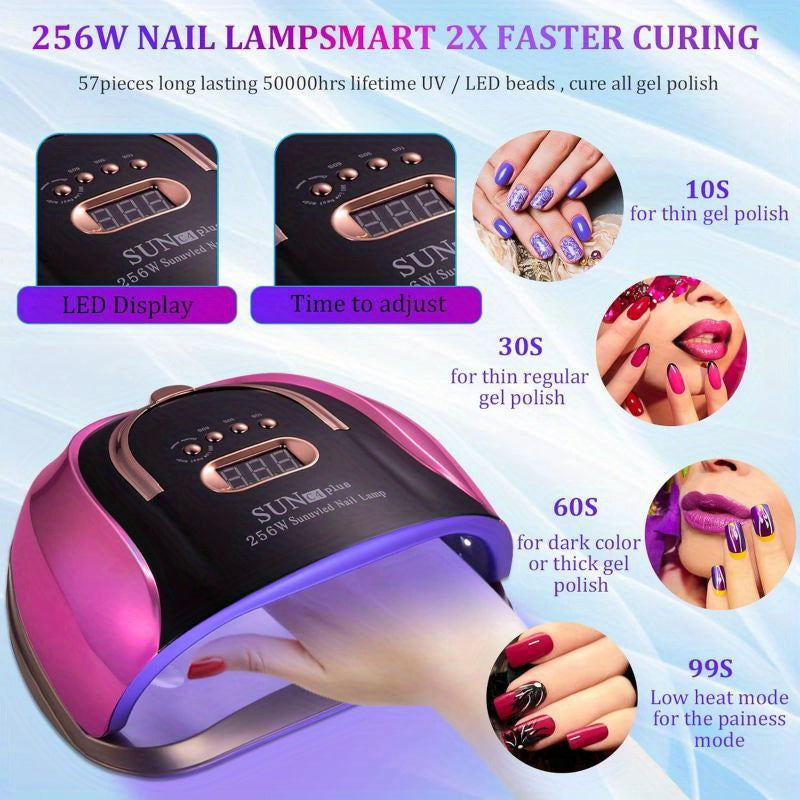 256W High-Power UV LED Nail Lamp with 4 Timer Settings, Automatic Sensor & Smart Display - Fast Gel Polish Curing, Purple & Black Design, Ergonomic Handle for Professional Manicures Good Vibrations