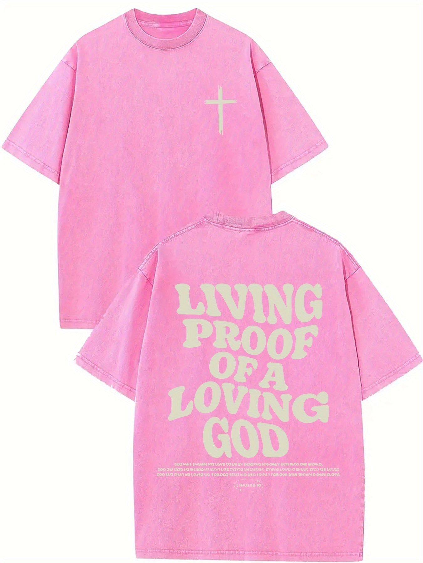 Living proof of a loving god, washed to make old T-shirts, 100% cotton casual Faith Collection Good Vibrations