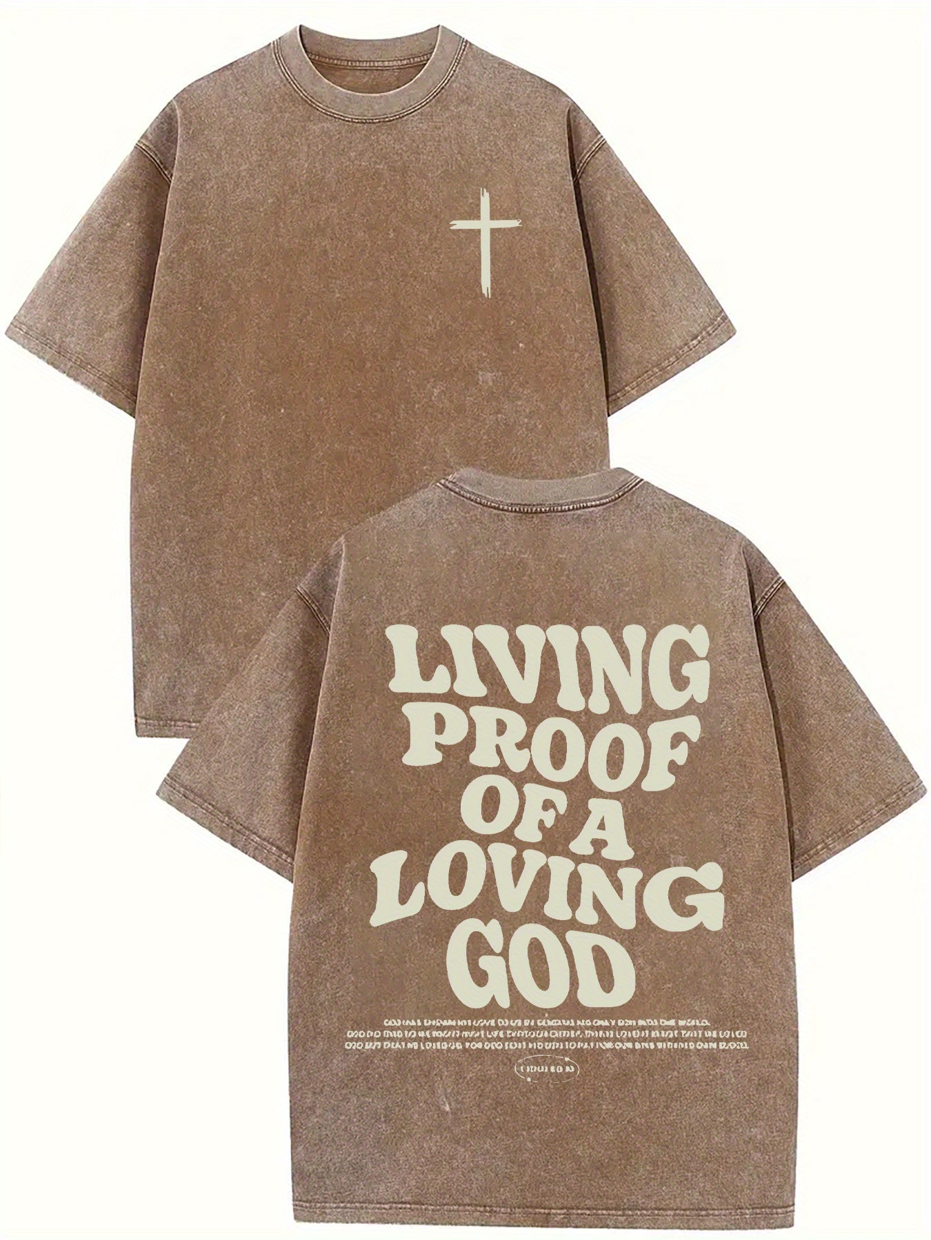Living proof of a loving god, washed to make old T-shirts, 100% cotton casual Faith Collection Good Vibrations
