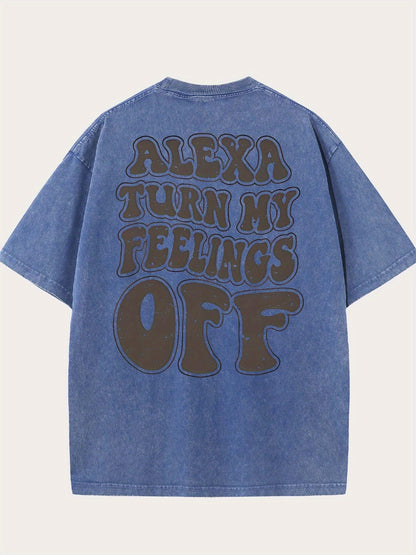 100% Cotton Alexa Turn My Feelings Off Prints, Comfortable Fit, Short-Sleeved Round Neck Casual Men's T-Shirts for Daily and Outdoor Good Vibrations