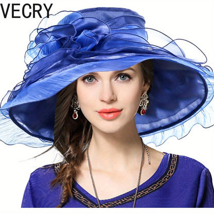 VECRY Kentucky Church Derby Hat - Wide Brim Ladies Flounce Cocktail Tea Party Bridal Wedding Dress Hat Good Vibrations