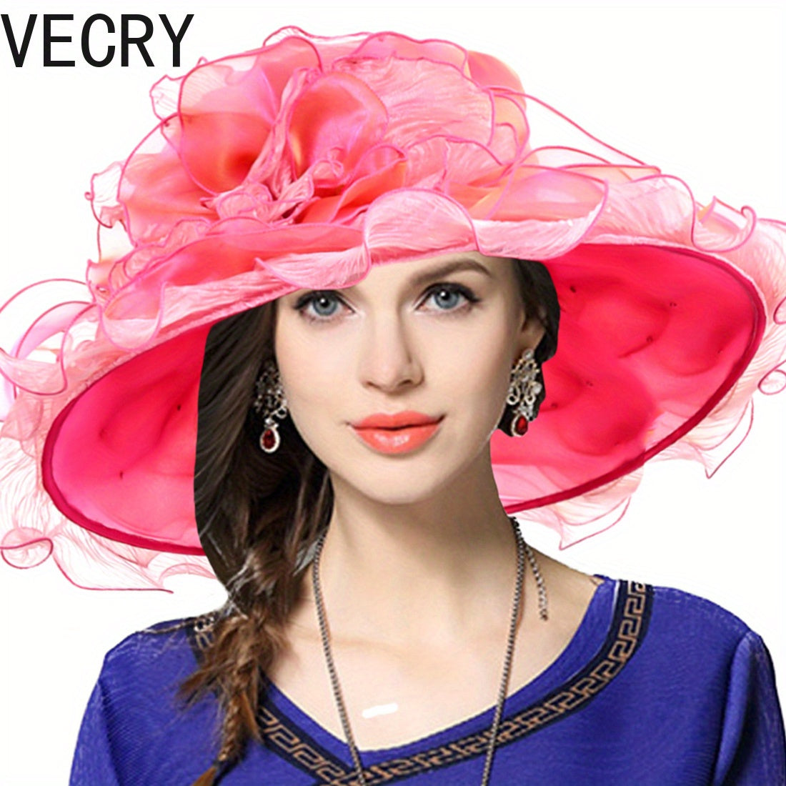 VECRY Kentucky Church Derby Hat - Wide Brim Ladies Flounce Cocktail Tea Party Bridal Wedding Dress Hat Good Vibrations