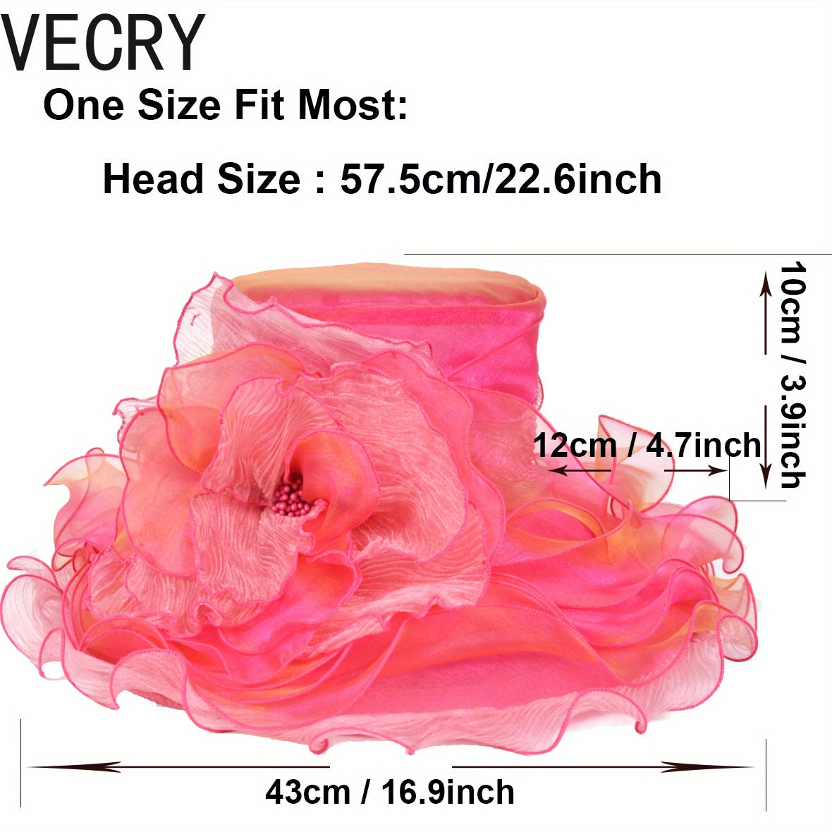 VECRY Kentucky Church Derby Hat - Wide Brim Ladies Flounce Cocktail Tea Party Bridal Wedding Dress Hat Good Vibrations