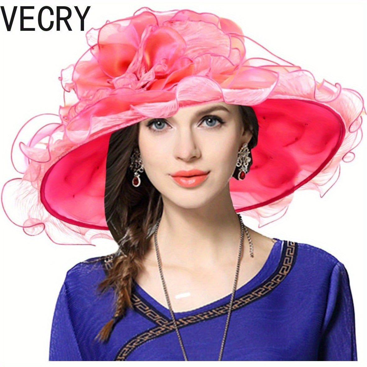 VECRY Kentucky Church Derby Hat - Wide Brim Ladies Flounce Cocktail Tea Party Bridal Wedding Dress Hat Good Vibrations