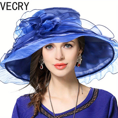 VECRY Kentucky Church Derby Hat - Wide Brim Ladies Flounce Cocktail Tea Party Bridal Wedding Dress Hat Good Vibrations