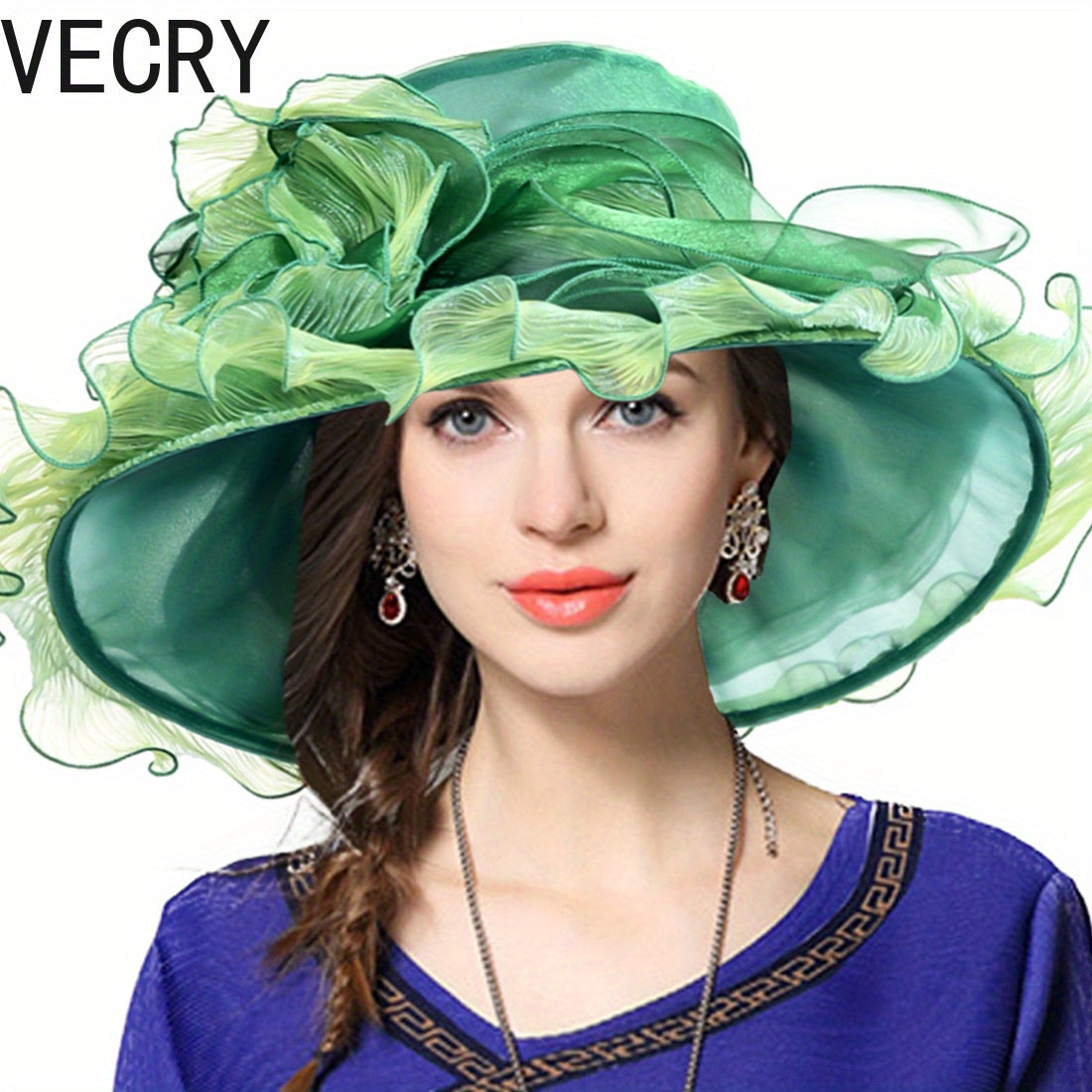 VECRY Kentucky Church Derby Hat - Wide Brim Ladies Flounce Cocktail Tea Party Bridal Wedding Dress Hat Good Vibrations