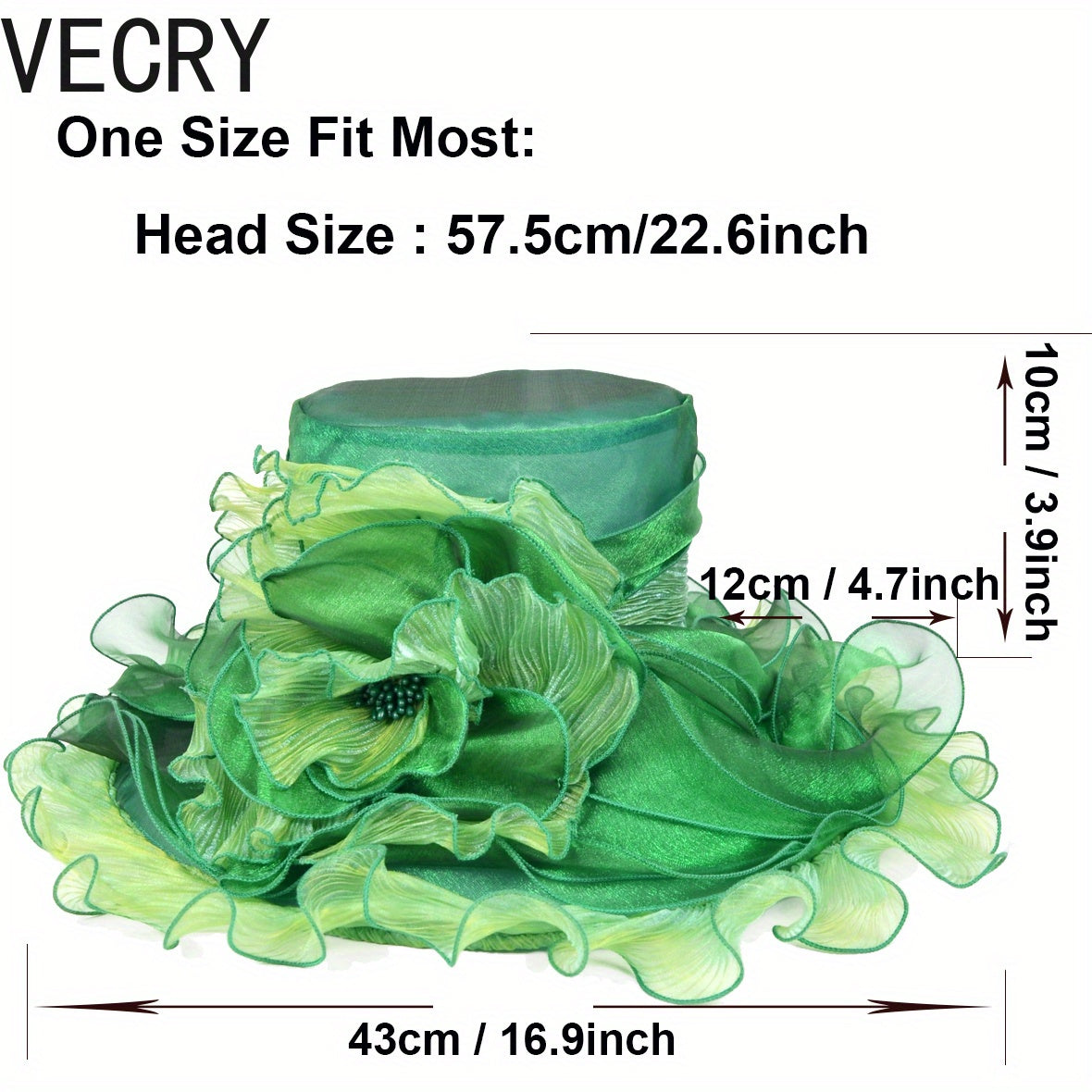 VECRY Kentucky Church Derby Hat - Wide Brim Ladies Flounce Cocktail Tea Party Bridal Wedding Dress Hat Good Vibrations