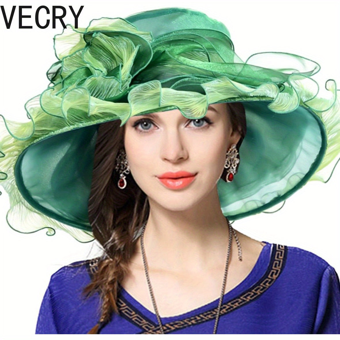 VECRY Kentucky Church Derby Hat - Wide Brim Ladies Flounce Cocktail Tea Party Bridal Wedding Dress Hat Good Vibrations