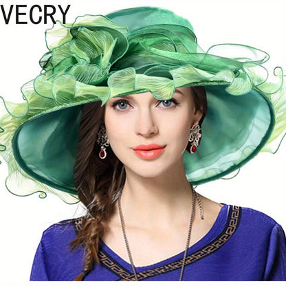 VECRY Kentucky Church Derby Hat - Wide Brim Ladies Flounce Cocktail Tea Party Bridal Wedding Dress Hat Good Vibrations