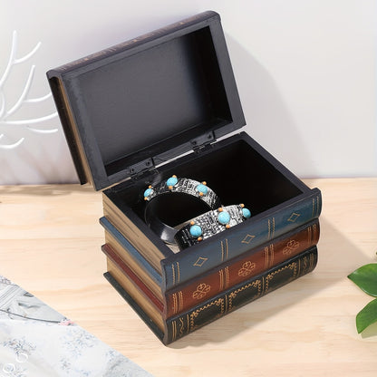 1pc Classic Book Shape Box, Painted Retro Wooden Storage Box, Desktop Handicraft Decoration, Jewelry Box, Gift Box Art Supplies Good Vibrations
