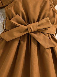 2pcs Baby's Trendy Solid Color Blazer + Belted Sundress, Toddler & Infant Girl's Clothing Set For Spring Fall, Outdoor Cloth Good Vibrations