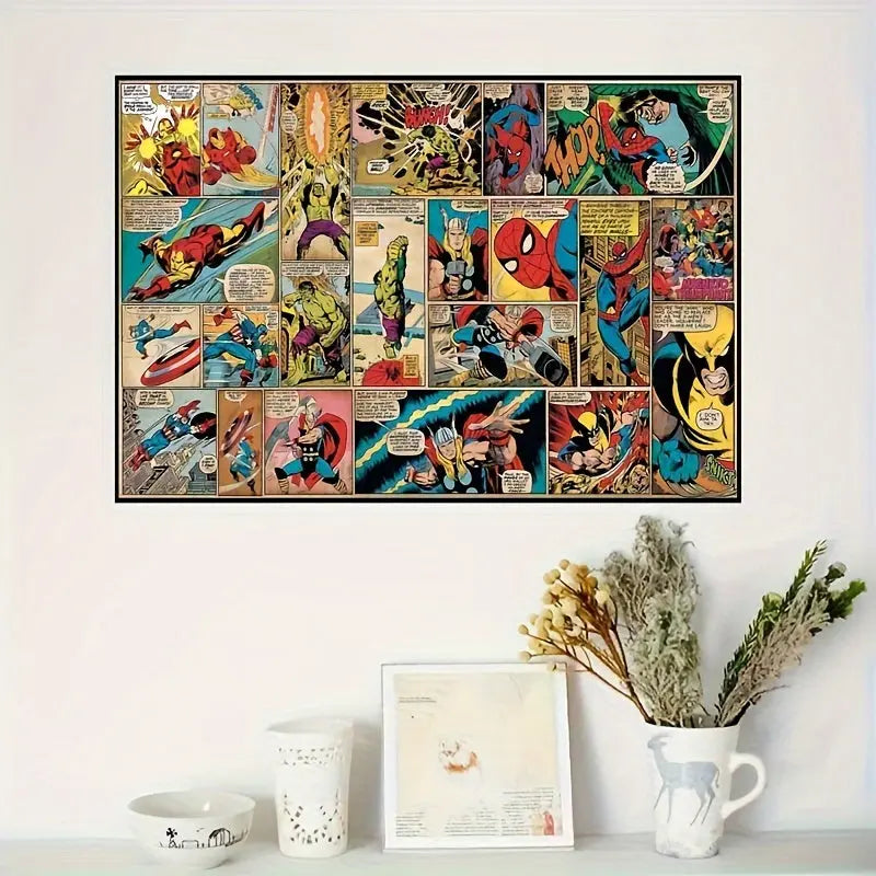 12x16 Inches Marvel Superhero Poster - Officially Licensed Disney Movie Theme with Iron Man, Captain America, Hulk, Spider-Man - Vibrant Comic Book Style Wall Art Decorative Painting - Unframed Good Vibrations