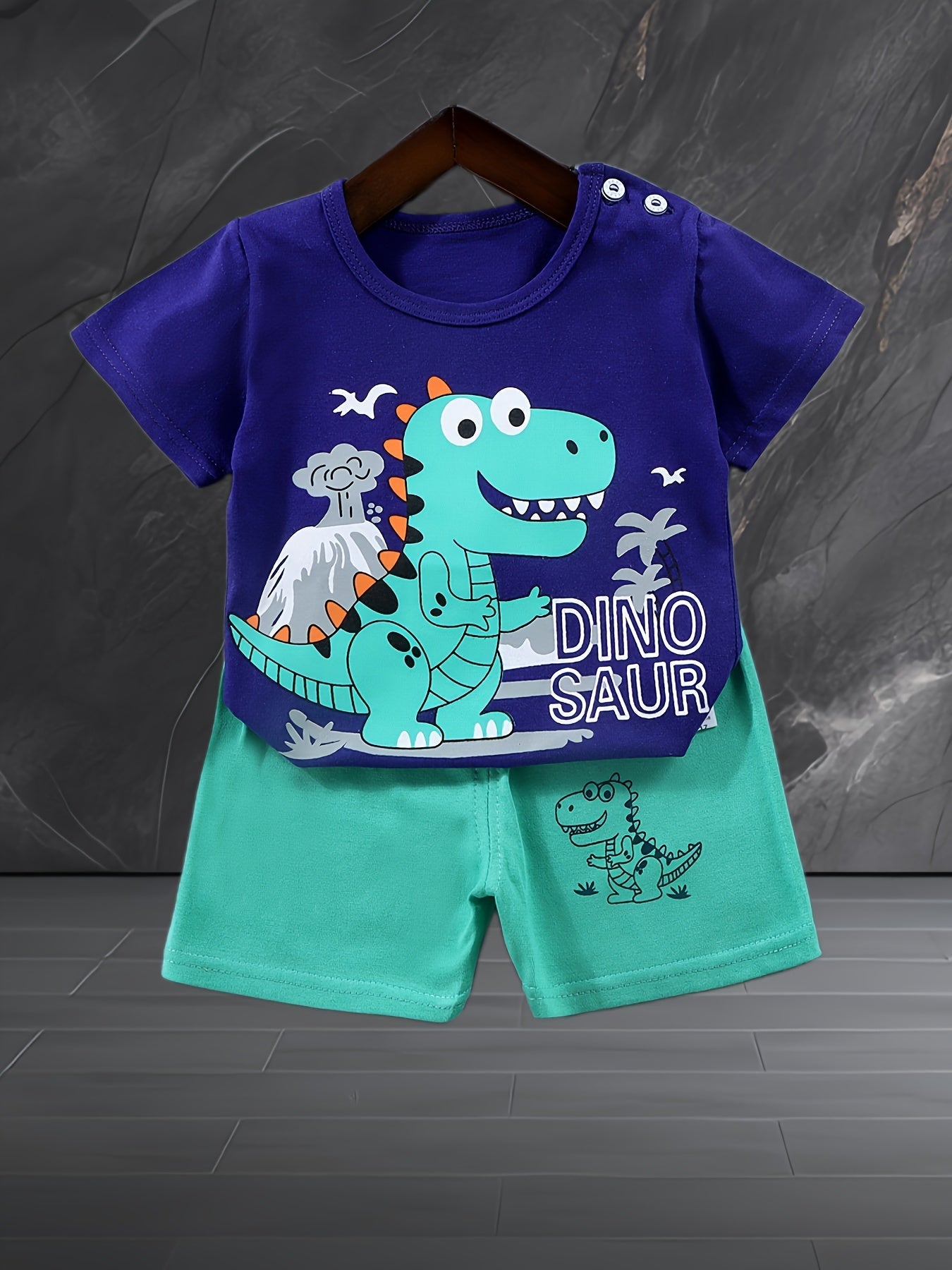 4sets Children's Dinosaur Series Casual Clothing Set For Boys Top Baby Comfortable Short Sleeved Shorts Set Good Vibrations