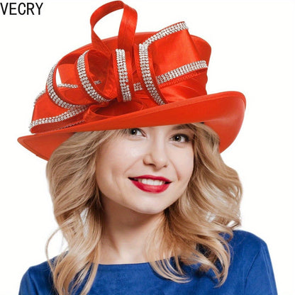 [Crystal Derby Hat] VECRY Wide Brim Crystal Derby Dress Hat - Ladies Church Tea Party Wedding Hats Good Vibrations