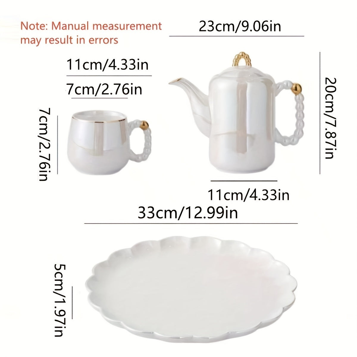 Elegant European Pearl Glazed Porcelain Tea Set - Perfect for Daily Life: Includes Pearl White Porcelain Teapot, Sugar Milk Oil Teapot, and 6 Exquisite Tea Cups. Suitable for Christmas and Thanksgiving Holidays. Good Vibrations