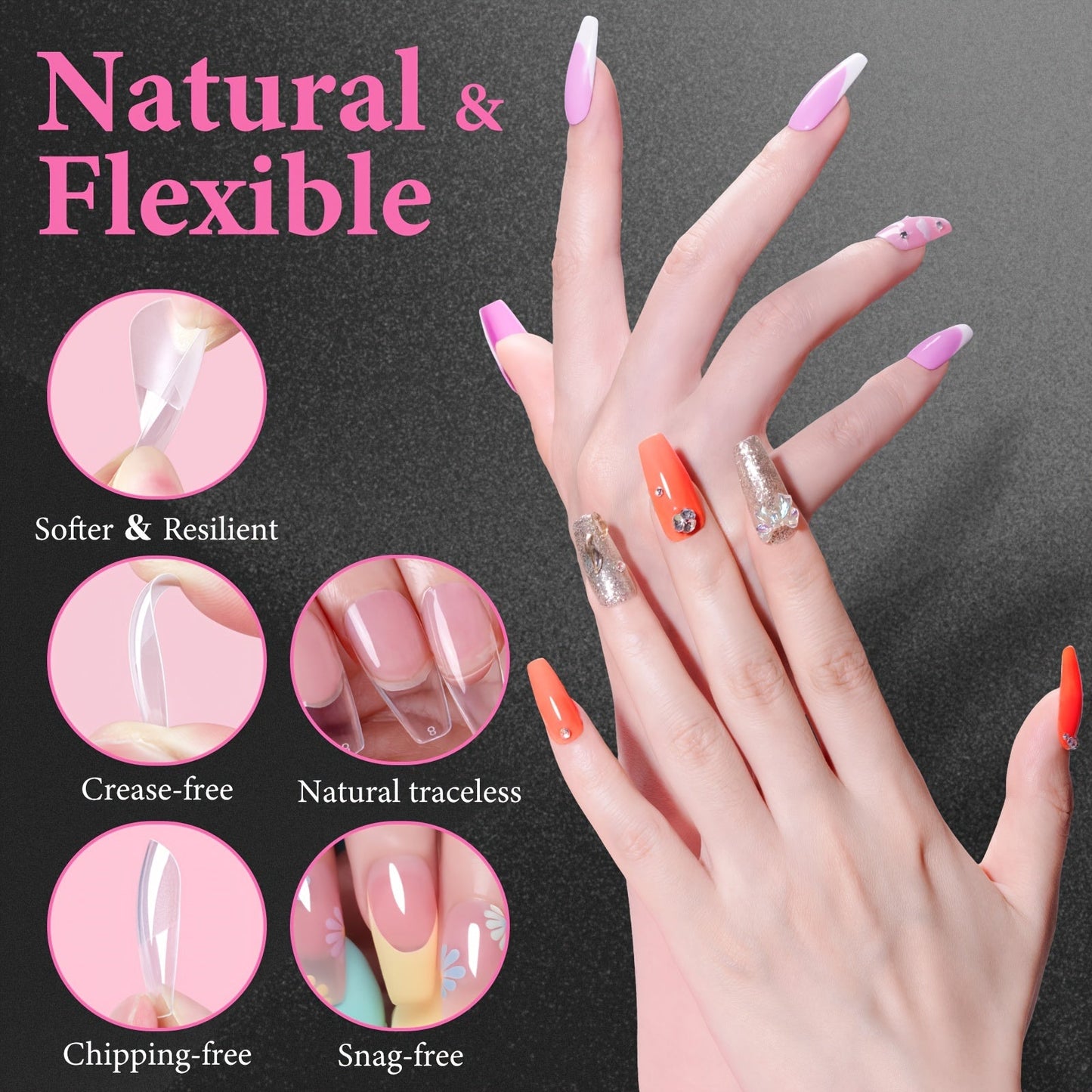 Clara Colors Nail Tips and Glue Gel Kit, 550Pcs Full Cover Soft Gel Fake Nails Tips and Nail Glue Kit with LED Nail Lamp, Medium Square Artificial False Nails Tips for Acrylic Nail Good Vibrations