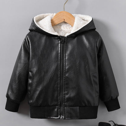 Boys' Comfortable Fleece-Lined Zip Jacket for Autumn And Winter, Thickened And Warm, New Korean-Style Motorcycle Jacket for Fall And Winter 2024. Good Vibrations