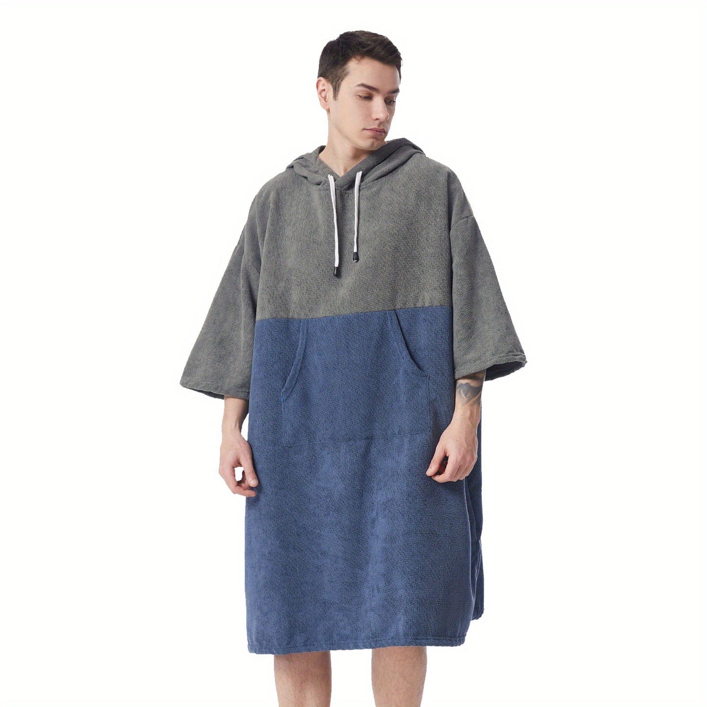 Mutao Quick-Dry Hooded Changing Robe - Cozy Terry Towel Poncho with Front Pocket, Windproof & Perfect for Beach, Surfing, Diving, Swimming - One Size Fits All, Machine Washable Good Vibrations