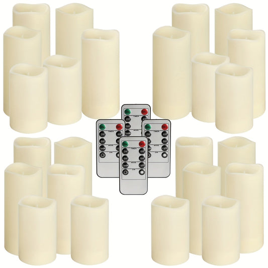 24pcs Flameless LED Tea Lights - Ivory, 4", 5", 6" Sizes with Remote & Timer, Realistic Flickering Light Effect, Smoke-Free & Safe for Indoor Decor - Perfect for Home, Hotel, Party, Wedding, and Holiday Celebrations (Includes Good Vibrations