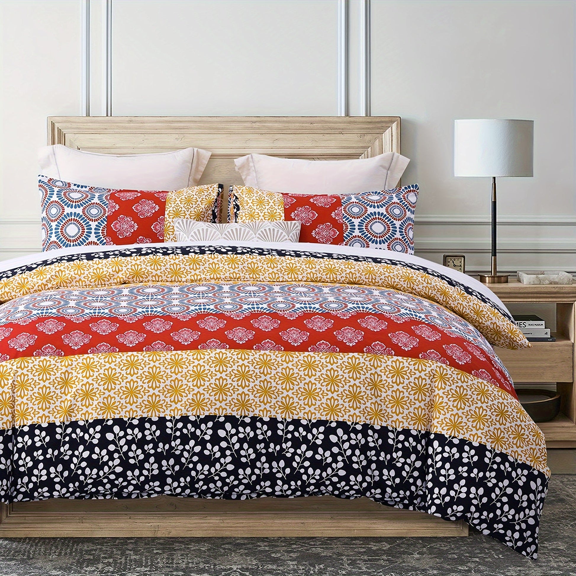 SLEEPBELLA Comforter Set, Soft Microfiber All Season Comforter, Colorful Boho Design with Red Bohemian Striped Pattern, Down Alternative Machine Washable Good Vibrations