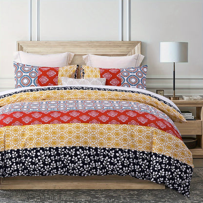 SLEEPBELLA Comforter Set, Soft Microfiber All Season Comforter, Colorful Boho Design with Red Bohemian Striped Pattern, Down Alternative Machine Washable Good Vibrations