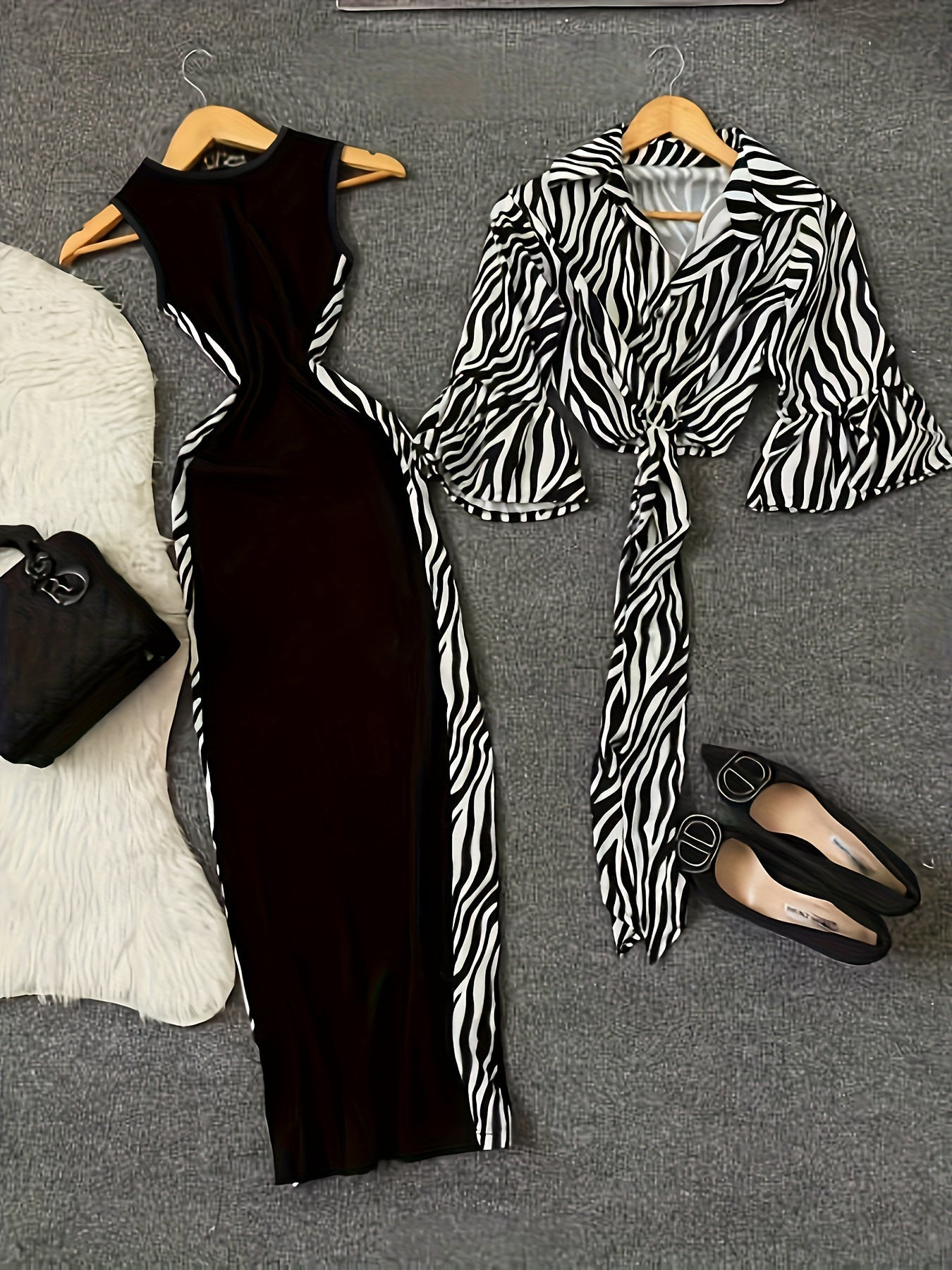 Women'S Y2K Style Leopard Print Top and Color Block Dress Set - Sleeveless, Button-Up, High-Waisted, All-Season Fashion, Casual Attire|Y2K Fashion|Sleeveless Top, Women Dresses, Women Set, Women Dress Autumn Good Vibrations