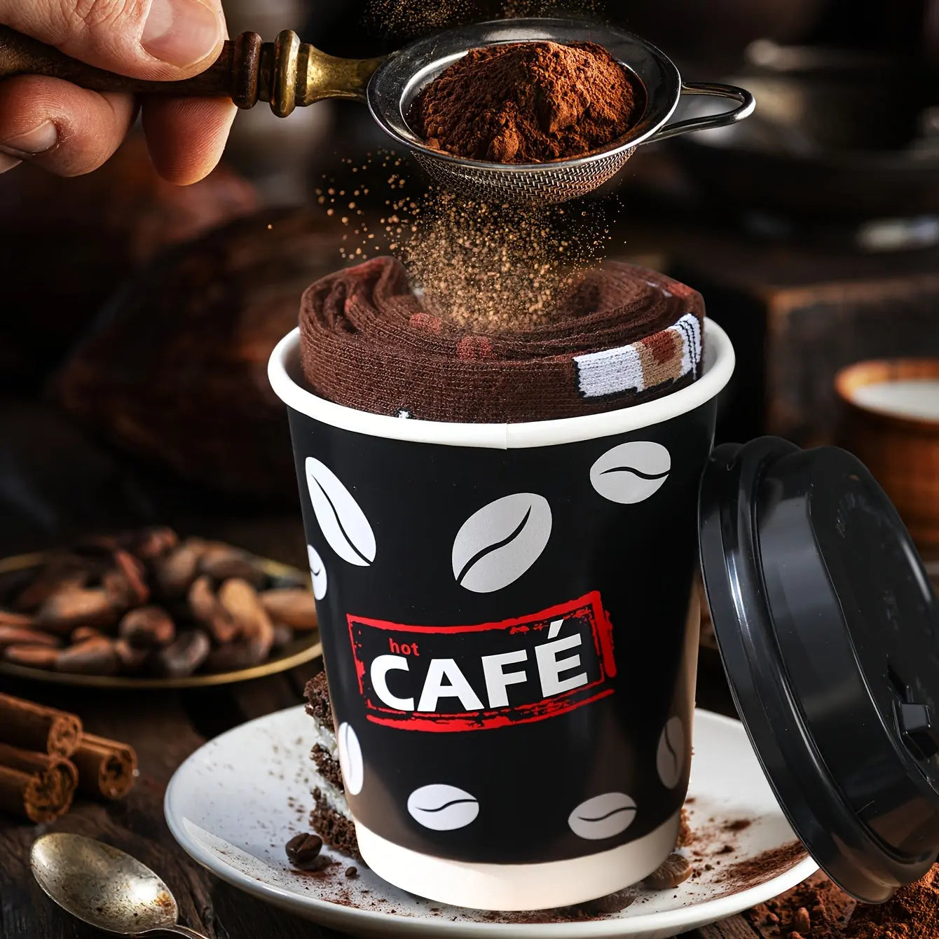 1 pair of men and Women's same retro style coffee cup socks, 2025 autumn and winter thick Men's novel socks, funny letter mid-tube socks, fashionable sports socks unique holiday gift set, whimsical imitation food creative fun Good Vibrations