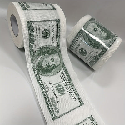 1 Roll of Whimsical $100 Bill Printed Toilet Paper - Multifold, Wood Pulp Material, Continuous Roll, Gift for Party Decor, Home Decor, and Holiday Gift Ideas