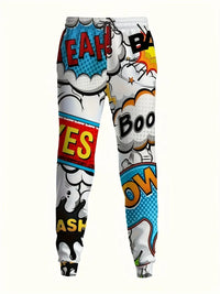 [Two-Piece Comic Print Hoodie Set] Men'S Casual Hoodie and Pants Set, 100% Polyester Knit Fabric, Full Coverage Comic Style Print, Casual Fit, Spring/Fall Warmth Two-Piece Set Good Vibrations