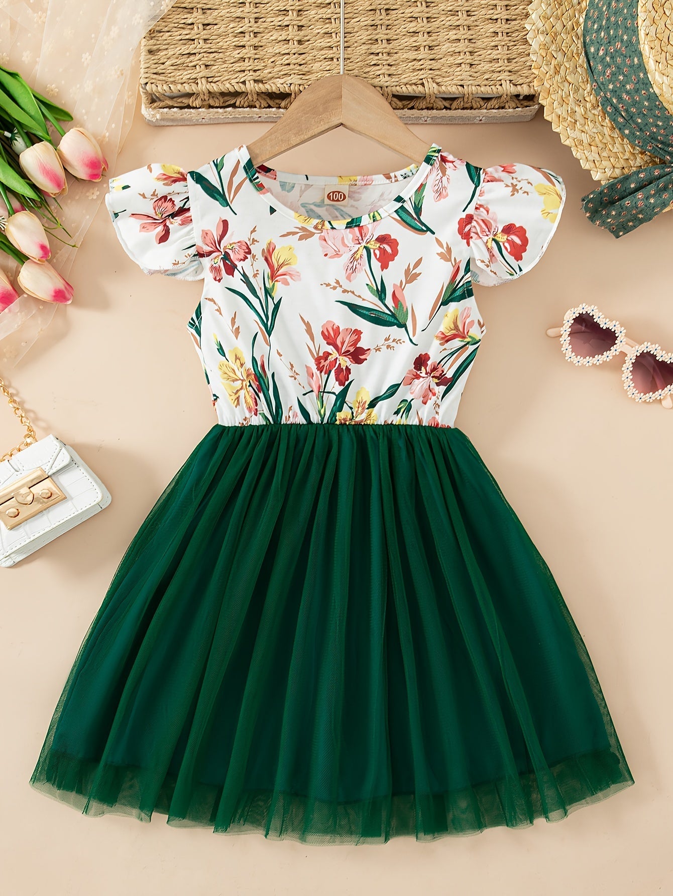 Girls' Floral dress - Floral print party & Everyday summer dress, Pastel pink Floral skirts, Machine Washable Girls' Clothing for Birthdays, Garden Parties, Family Outings - HWMFSNHFZ, Round Neckline Top, Nontransparent Fabri Good Vibrations