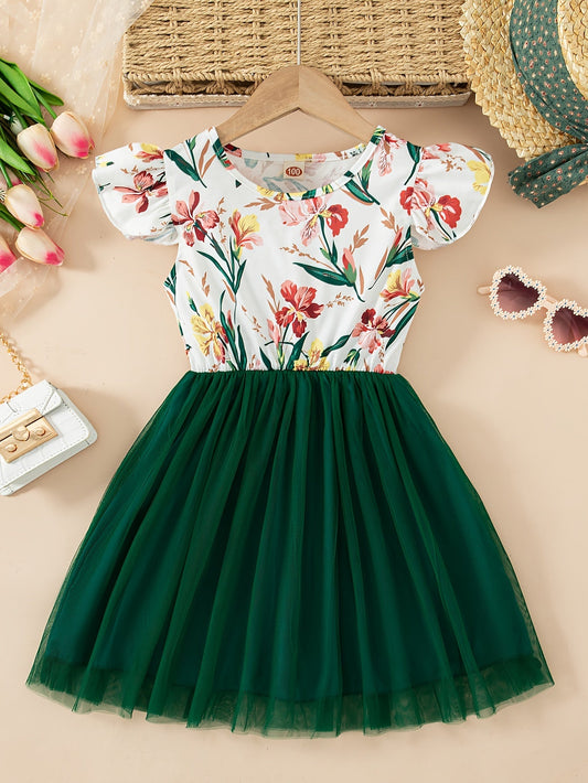 Girls' Floral dress - Floral print party & Everyday summer dress, Pastel pink Floral skirts, Machine Washable Girls' Clothing for Birthdays, Garden Parties, Family Outings - HWMFSNHFZ, Round Neckline Top, Nontransparent Fabri Good Vibrations