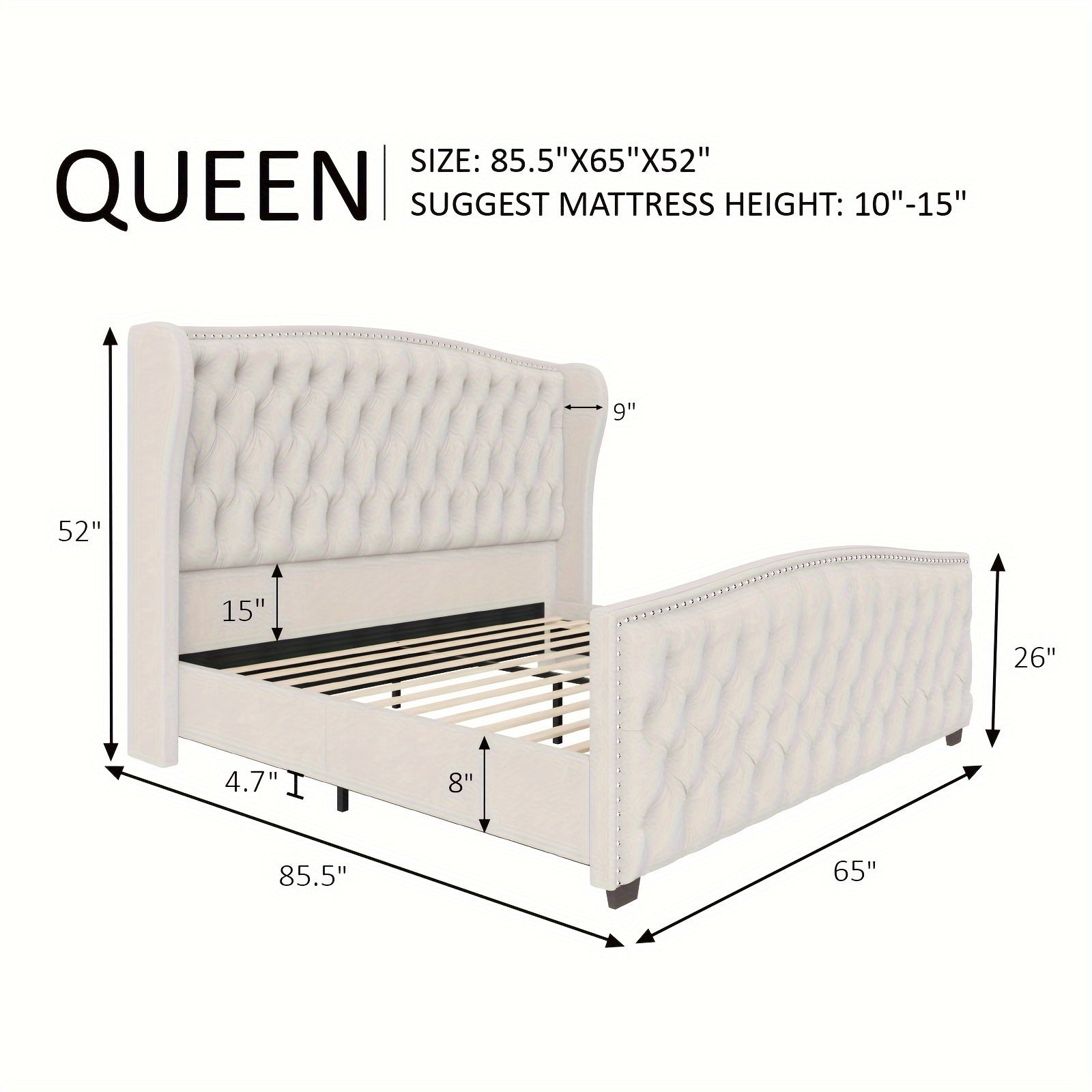 Luxurious Velvet Upholstered Platform Bed Frame with Deep Button Tufted Wingback Headboard & Nailhead Trim - No Box Spring Required, Sturdy Hardwood & High-Density Fiberboard Construction, Easy Assembly Modern Bedroom Furnitu Good Vibrations