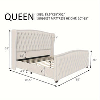 Luxurious Velvet Upholstered Platform Bed Frame with Deep Button Tufted Wingback Headboard & Nailhead Trim - No Box Spring Required, Sturdy Hardwood & High-Density Fiberboard Construction, Easy Assembly Modern Bedroom Furnitu Good Vibrations