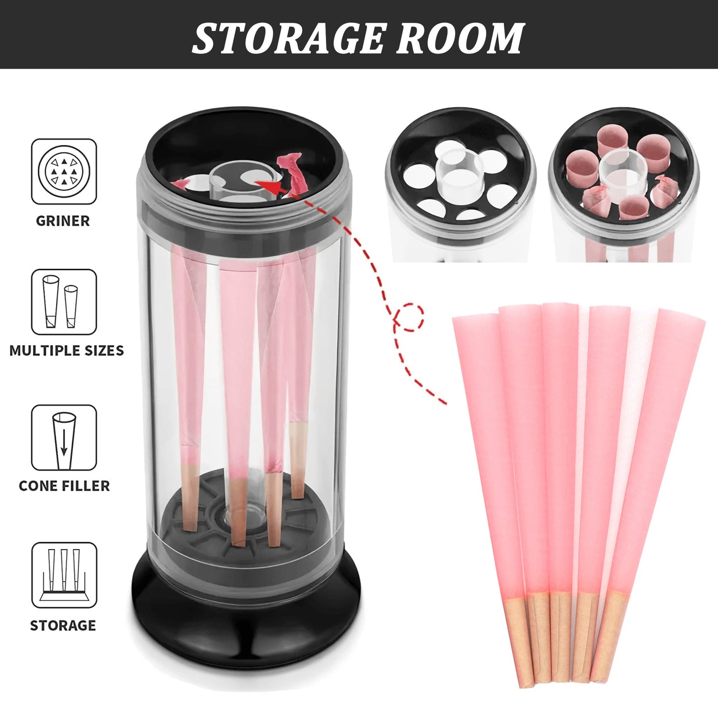 1pc Spice Grinder 3-in-1 with 50pcs Cigarette Paper, Rolled Cone Loader Machines Quick Fill, Grinding Storage with Magnetic Lid, King Size Pre-Rolled Cones with Tips, Rolling Paper Cones, Smoking Accessories, Gifts for Friend Good Vibrations
