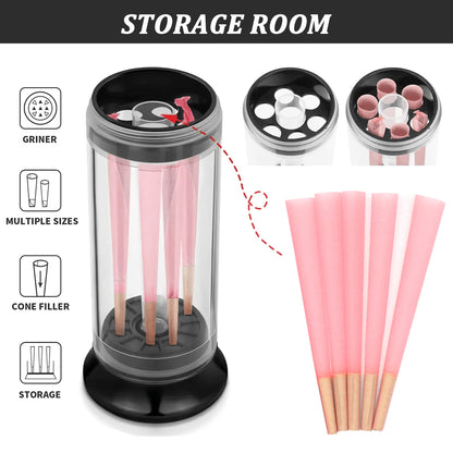 1pc Spice Grinder 3-in-1 with 50pcs Cigarette Paper, Rolled Cone Loader Machines Quick Fill, Grinding Storage with Magnetic Lid, King Size Pre-Rolled Cones with Tips, Rolling Paper Cones, Smoking Accessories, Gifts for Friend Good Vibrations