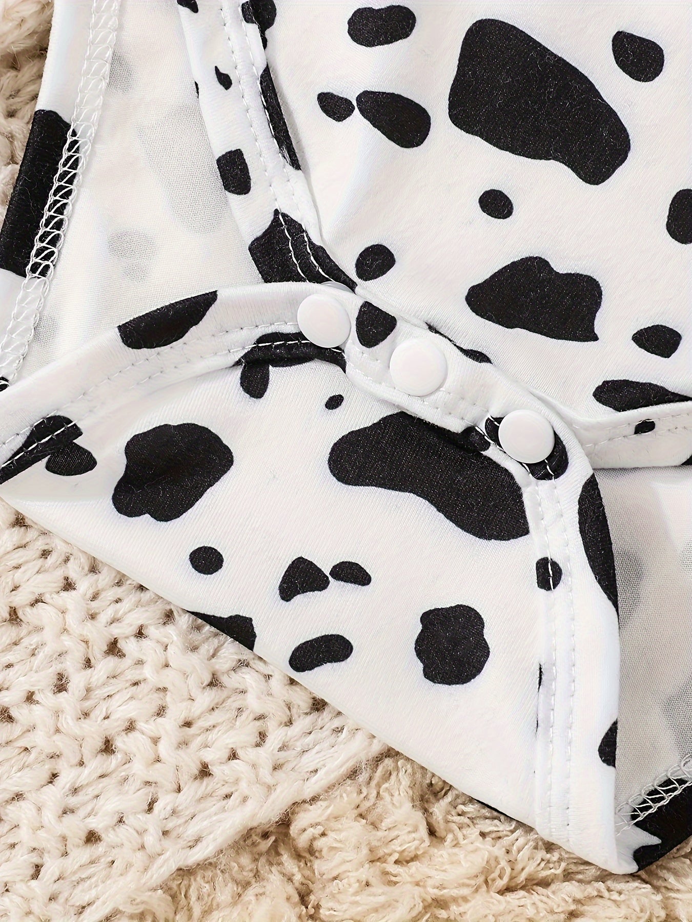 2pcs Baby's Adorable Cow Pattern Ruffled Bodysuit + Hat + Jumpsuit, Toddler & Infant Girl's Clothing Set For Spring Fall Good Vibrations