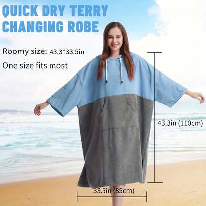 Mutao Quick-Dry Hooded Changing Robe - Cozy Terry Towel Poncho with Front Pocket, Windproof & Perfect for Beach, Surfing, Diving, Swimming - One Size Fits All, Machine Washable Good Vibrations