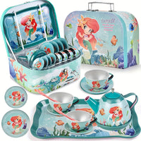 Playful, Enchanting Mermaid Tea Party Set for Girls - 19pcs Tin Tea & Carrying Case, Perfect Princess Kitchen Play Toys for Ages 3-6, Ideal Birthday Gift Good Vibrations
