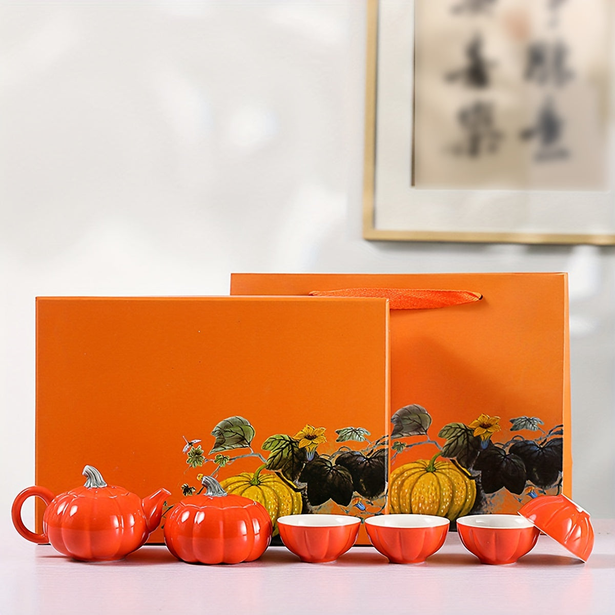 Unique Pumpkin Tea Set With Gift Box - Perfect For Thanksgiving, Mother'S Day & Father'S Day - Ideal For Parents, Teachers & Friends Good Vibrations