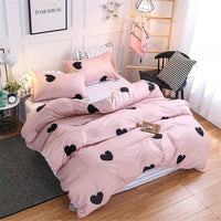 Blush Pink Love Heart Print Duvet Cover Queen Black And Dusty Rose Bedding Set 3 Pieces, Reversible Blue White Striped Microfiber Comforter Cover For Women Good Vibrations