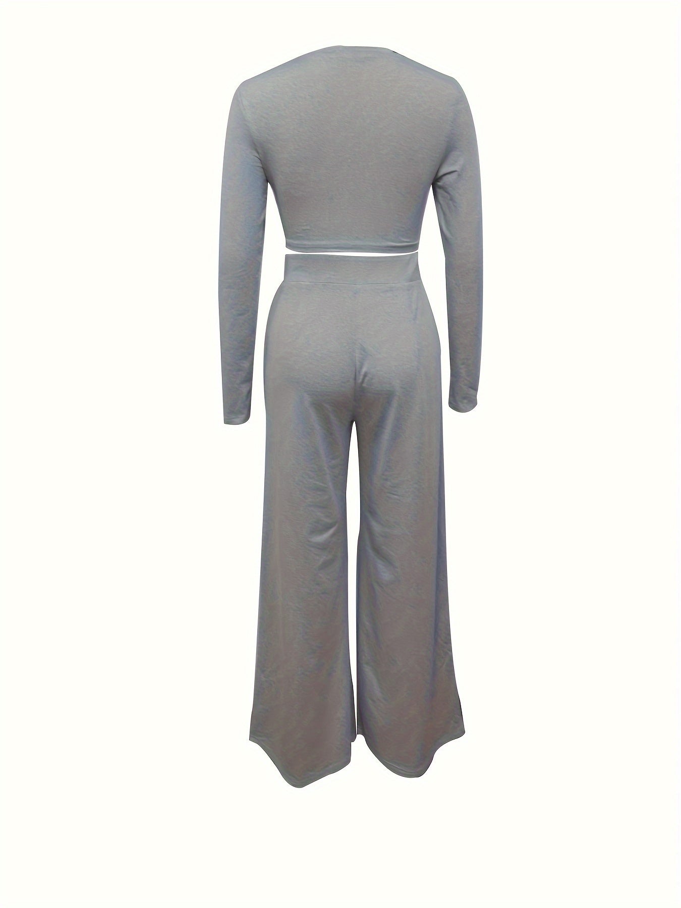 Two-piece Long Sleeve & Long Length Solid Casual Crew Neck Outfits, Women's Clothing Set Good Vibrations