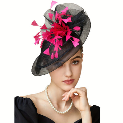 Fascinator Hat Veil Feather Fascinators Hair Clip Tea Party Pillbox Derby Hat Fascinator Bridal Wedding Veil A-black