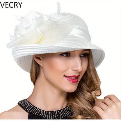VECRY Women Derby Church Dress Cloche Hat Fascinator Floral Tea Party Wedding Bucket Hat Good Vibrations