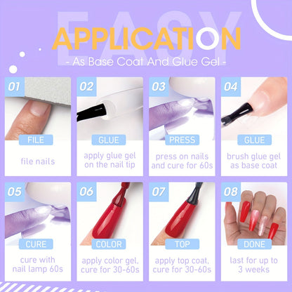 Gellen Gel Nail Glue 3 in 1 Gel Tips Nail Glue for Acrylic Nail Extension Super Strong Adhesive Bond Long Lasting Brush on Nail Glue Gel for Nail Tips Base Coat Slip Solution Curing Needed Good Vibrations