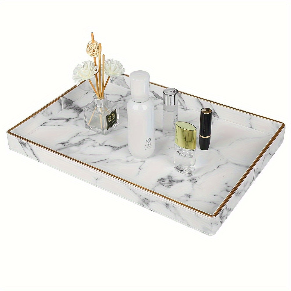 Phnom Penh White Marble Pattern Large Rectangular Tray Desktop Decoration Tea Set Accessory Tray Good Vibrations